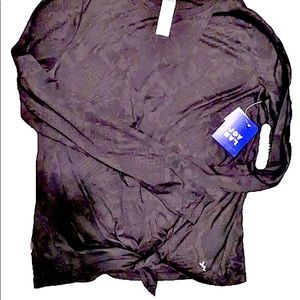 JoyLab Women’s Long-Sleeve Tie-Front Burnout Top Black Snakeskin Medium NEW